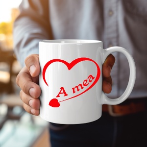 Set 2 cani albe personalizate pentru indragostiti A mea & Al meu - Img 2