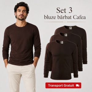 Set 3 Bluze Bărbați 100% Bumbac, Mâneci Lungi, Slim Fit, 160 g/m², Aceeași Culoare, 14 Culori Disponibile, Mărimi S–3XL - Img 16