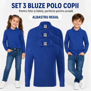 Set 3 Bluze Polo Copii Malfini cu Mânecă Lungă, 65% Bumbac, Unisex Fete și Băieți, 6–12 Ani, 6 Culori - Img 14