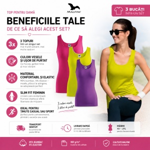 Set 3 bucati top pentru damă violet, galben, purpuriu - Img 2