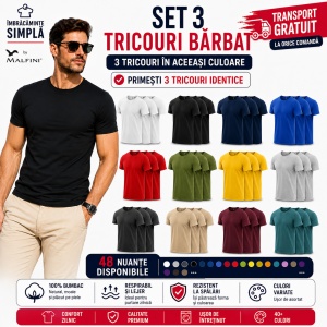 Set 3 Tricouri Bărbat Malfini, 100% Bumbac, 160 g/m², 48 Nuanțe, Mărimi XS–5XL, Transport Gratuit - Img 9