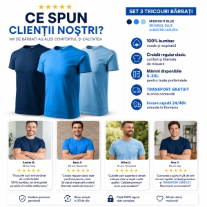 Set 3 Tricouri Bărbați 100% Bumbac – Albastru Închis, Snorkel Blue și Azuriu S - 3XL - Img 11