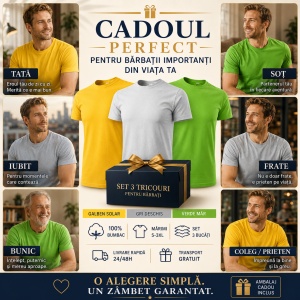 Set 3 Tricouri Bărbați 100% Bumbac Regular Clasic – Galben, Gri Deschis și Verde Mar | S-3XL - Img 8