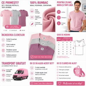 Set 3 Tricouri Bărbați 100% Bumbac Regular Fit – Roz, Gri Deschis, Orchid | S-3XL - Img 2