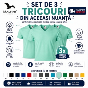 Set 3 Tricouri Bărbați cu Guler în V Malfini 146, Premium, 100% Bumbac, Slim Fit, Transport Gratuit - Img 6