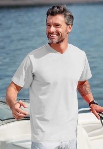 Tricou bărbat guler in V neck alb