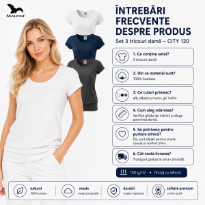 Set 3 tricouri bumbac 100%, cu banda aplicata jos elegant casual pentru femei 120 - Alb Gri Albastru Marin - Img 4