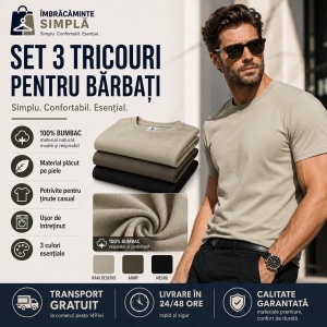 Set 3 tricouri bumbac 100% simplu clasic pentru barbati, army, kaki deschis, gri ardezie 132 - Img 7