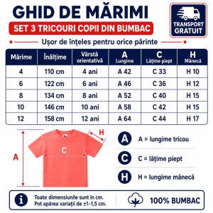 Set 3 tricouri copii din bumbac 100% – 33 nuanțe disponibile, fete și băieți Transport Gratuit - Img 3