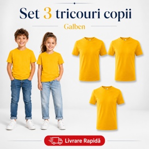 Set 3 Tricouri Copii din Bumbac 100% – Mânecă Scurtă, 35 Culori, Fete și Băieți - Img 16