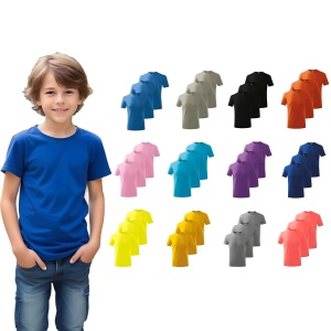 Tricou Copii Albastru regal imbracat pe un baiat prezinta seturile de tricou in culorile disponibile