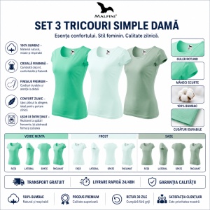 Set 3 Tricouri Damă 100% Bumbac – Elegant Casual cu Decolteu, Verde Mentă, Frost și Sage | Model 122 | Transport Gratuit - Img 2