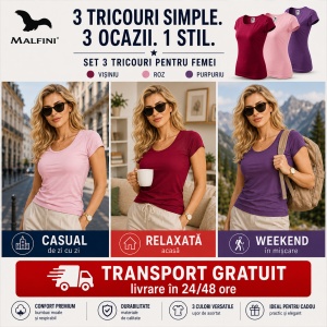 Set 3 Tricouri Damă 100% Bumbac –visiniu, roz, purpuriu Transport Gratuit - Img 4