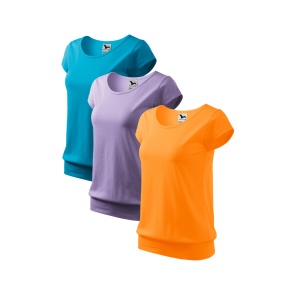 Set 3 Tricouri Damă 100% Bumbac cu Bandă Aplicată Jos – Elegant Casual Model 120, Lavandă, Portocaliu Deschis, Turcoaz - Img 3