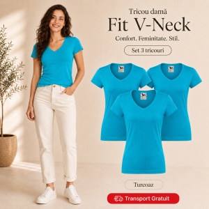 Set 3 Tricouri Damă Malfini Fit V-Neck 162 – 100% Bumbac, Croială Cambrată, Guler în V, 13 Culori - Img 17