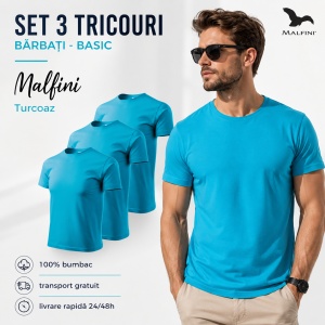 Set 3 tricouri din bumbac 100%, pentru barbati Basic Classic, Malfini, Turcoaz - Img 9