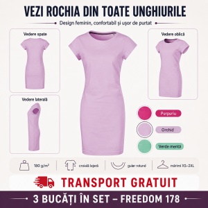 Set 3 Tricouri Lungi Damă Tip Rochie Freedom 178 – Bumbac, Croială Lejeră, Purpuriu, Orchid, Verde Mentă, XS–2XL - Img 2