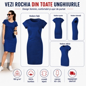 Set 3 tricouri lungi damă tip rochie Malfini Freedom 178, 100% bumbac, roșu, galben și albastru marin, XS–2XL - Img 6