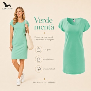 Set 3 Tricouri Lungi Damă Tip Rochie Malfini Love 123 – Rododendron, Albastru Marin și Verde Mentă - Img 8