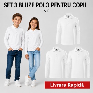 Set 3 Tricouri Polo Copii cu Mânecă Lungă – Bluze pentru Școală, Uniformă, Joacă și Timp Liber, Băieți și Fete - Img 10
