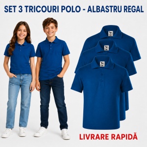 Set 3 tricouri polo copii, fete și băieți, 65% bumbac, 200 g/mp, aceeași culoare - Img 13