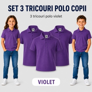 Set 3 tricouri Polo Copii - Violet din bumbac pentru copii Pique Polo Violet
