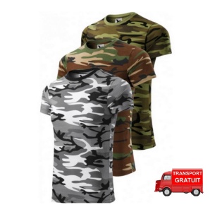 Imagine de prezentare pentru set 3 tricouri tip camuflaj si culorile disponibile verde, maro, gri