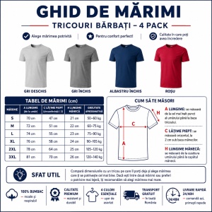 Set 4 Tricouri Bărbați 100% Bumbac Basic – Alb, Gri Închis, Albastru Închis și Gri Deschis | S-3XL - Img 3