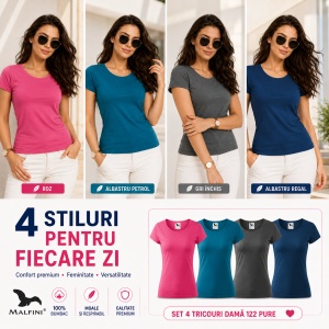 Set 4 Tricouri Damă 100% Bumbac – Casual Clasic, Roz, Albastru Petrol, Gri Închis și Albastru Regal | Transport Gratuit - Img 5