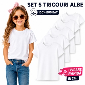 Set 5 Tricouri Albe Copii din Bumbac 100% pentru fete și băieți - Img 3