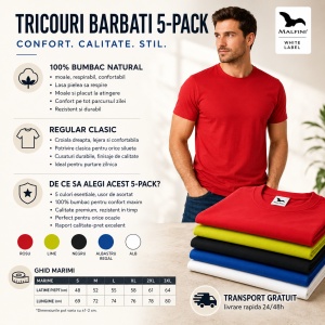 Set 5 Tricouri Bărbați 100% Bumbac – rosu,lime,negru,albastru regal, alb - Img 9