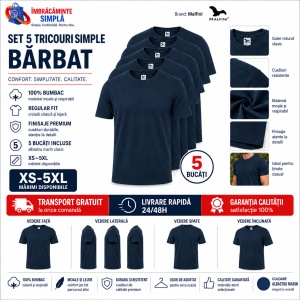 Set 5 Tricouri Bărbați Albastru Marin – 100% Bumbac, Regular Fit, XS–5XL - Img 3