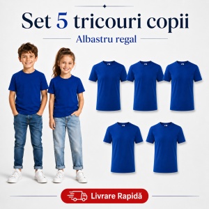 Set 5 Tricouri Copii din Bumbac 100% – Mânecă Scurtă, 33 Nuanțe, Fete și Băieți - Img 14