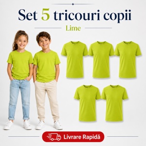 Set 5 Tricouri Copii din Bumbac 100% – Mânecă Scurtă, 33 Nuanțe, Fete și Băieți - Img 24