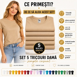 Set 5 tricouri damă simple casual | din bumbac 100%, slim fit XS - 2XL - Img 7
