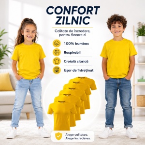 Set 5 tricouri pentru copii, din bumbac 100% | Culoare Galben