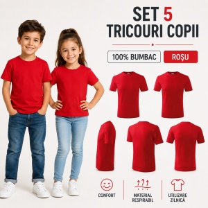 Set 5 tricouri rosii din bumbac pentru copii - Img 7