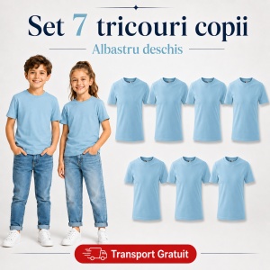 Set 7 Tricouri Copii din Bumbac 100% – Mânecă Scurtă, 33 Nuanțe, Fete și Băieți - Img 12