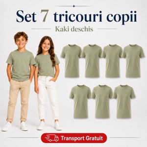 Set 7 Tricouri Copii din Bumbac 100% – Mânecă Scurtă, 33 Nuanțe, Fete și Băieți - Img 22