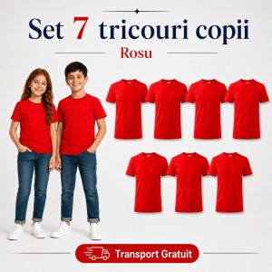 Set 7 Tricouri Copii din Bumbac 100% – Mânecă Scurtă, 33 Nuanțe, Fete și Băieți - Img 32