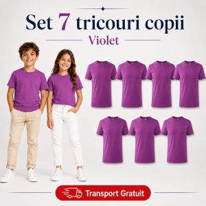 Set 7 Tricouri Copii din Bumbac 100% – Mânecă Scurtă, 33 Nuanțe, Fete și Băieți - Img 42