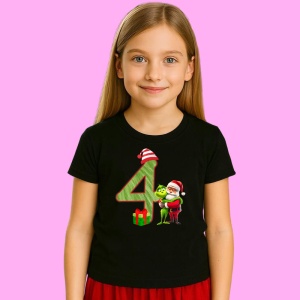 Tricou 4 Numar Craciun Cu Mos Si Spiridus Verde, din bumbac 100% Copii | Dama | Barbat - Img 3