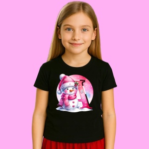 Tricou A Litera Craciun Roz Cu Om De Zapada Fulgi De Zapada, din bumbac 100% Copii | Dama | Barbat - Img 2
