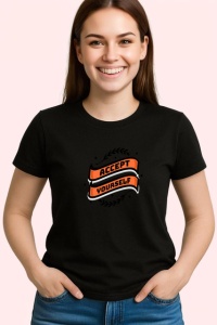 Tricou Accept Yourself Mesaj Motivational Banda Portocalie, din bumbac 100%, tricou negru Dama | Barbat