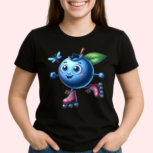 Tricou Afine amuzant de vara pe role, Fructe, Copii | Dama, culoare negru - Img 2