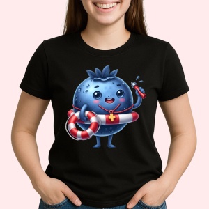 Tricou Afine amuzant de vara salvamar, Fructe, Copii | Dama, culoare negru - Img 2