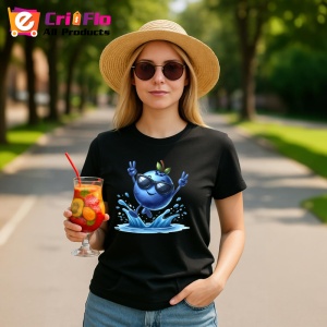 Tricou Afine amuzant de vara sarind in apa, Fructe, Copii | Dama, culoare negru - Img 9