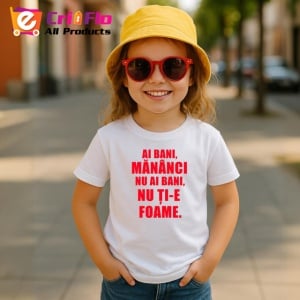 Tricou Ai Bani Mananci Nu Ai Bani Nu Tie Foame, din bumbac 100% , tricou alb pentru Copii | Dama | Barbat - Img 5