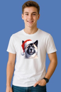 Tricou Akita Inu Craciun Zambitor, din bumbac 100%, tricou alb, Copii | Dama | Barbat