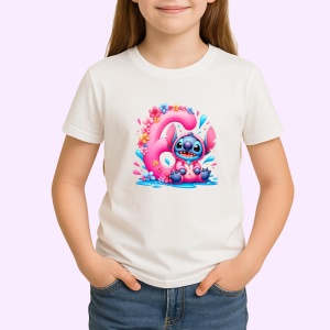 Tricou Alfabet Cifra 6 cu Stitch Roz fericit, explozie de culori, Alb, Unisex Dama si Barbat | Copii - Img 2